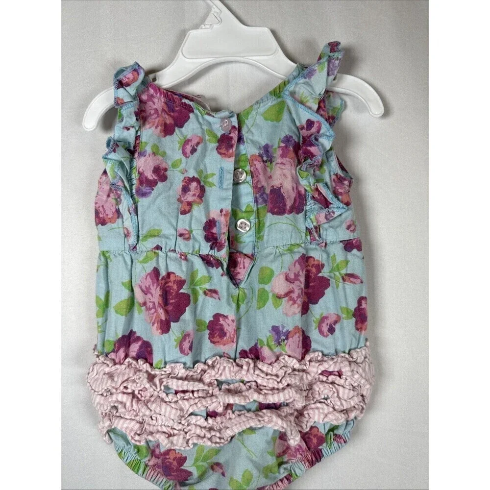 Ruffle Butts Blue Floral Romper Size 6-12 M Preowned